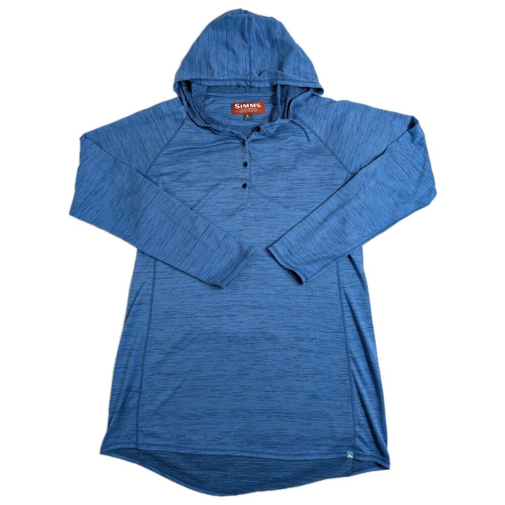 Simms Madeira Coverup Hoodie Women's Size Large Blue Henley Jersey Tunic Shirt